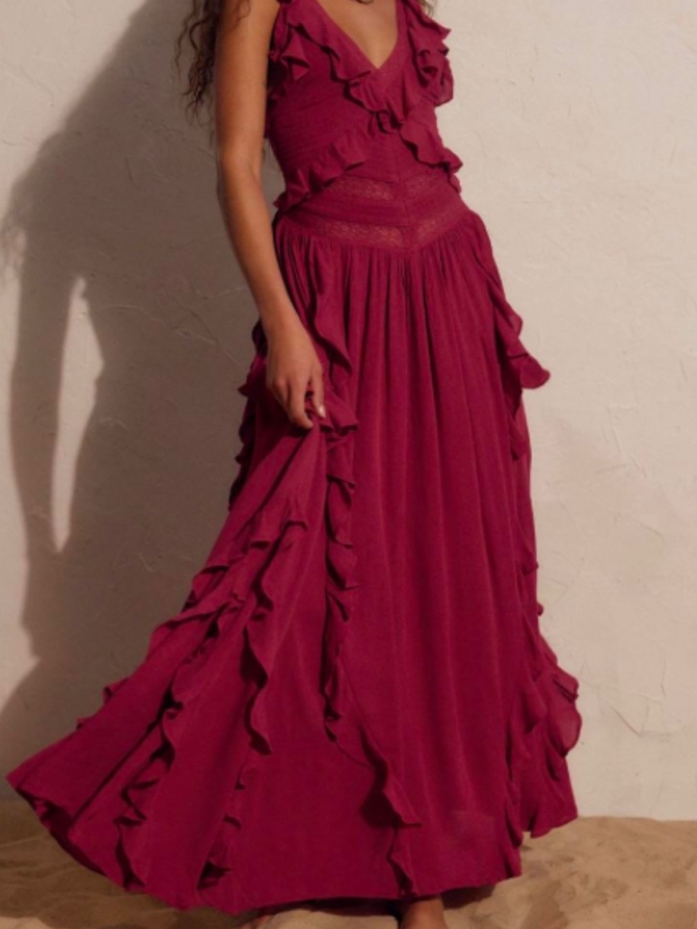 Free People Ruffled Magenta Maxi Skirt